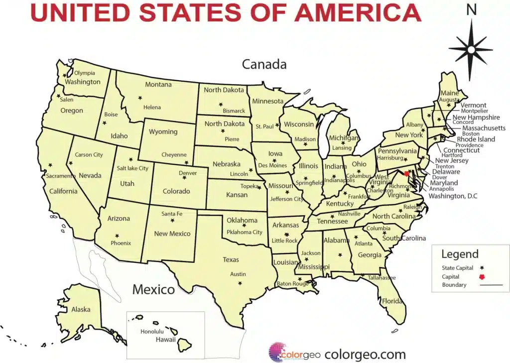 Map of USA and Mexico