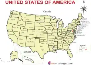 Map of USA and Mexico