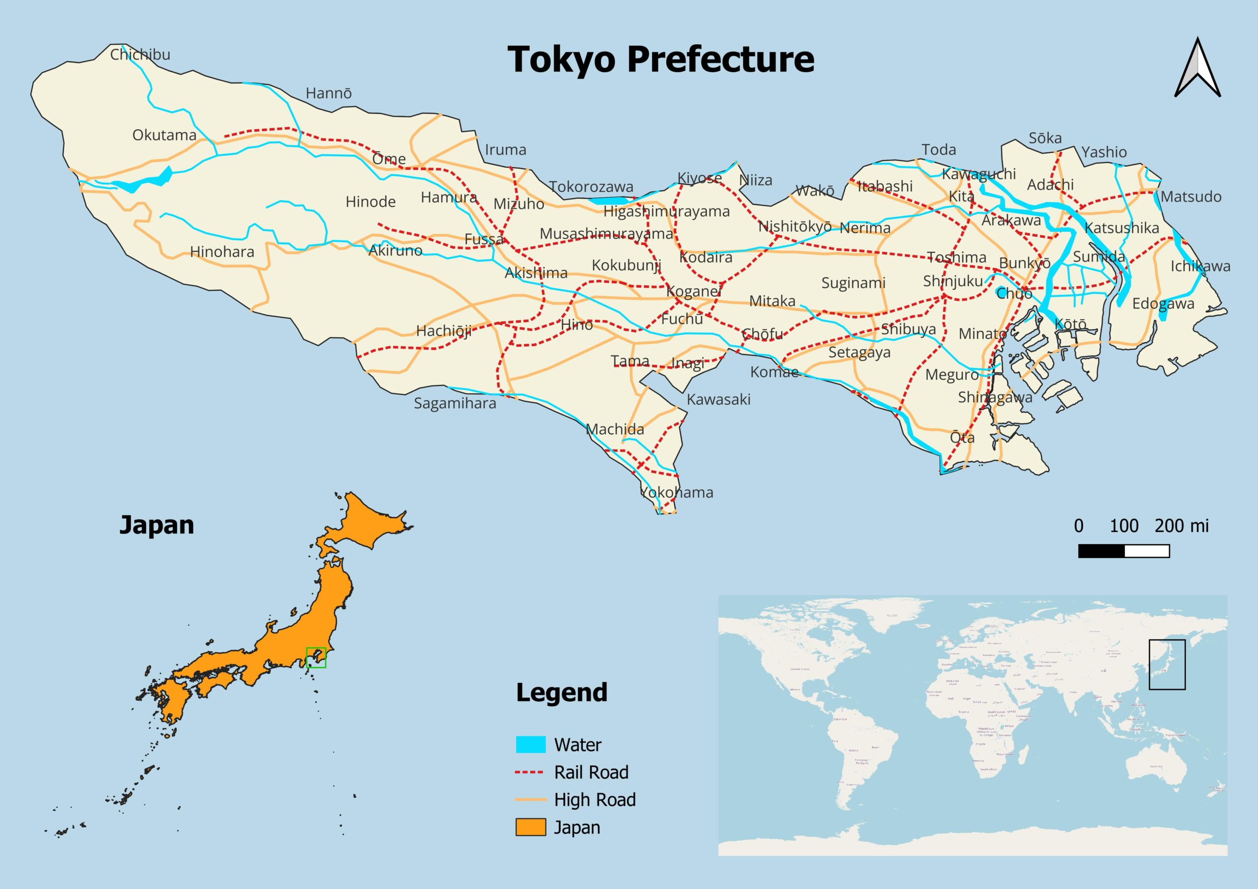 Tokyo Prefecture Map of Japan scaled