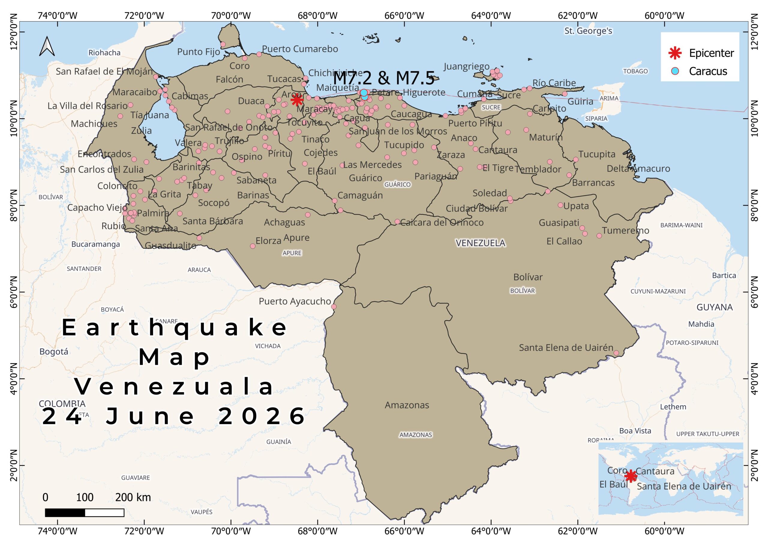 ভেনিজুয়েলার Epicenter Map