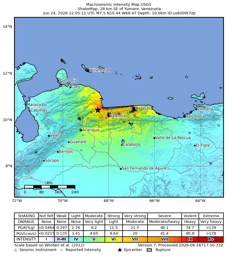 Intensity Map of Venezuela Earthquake
