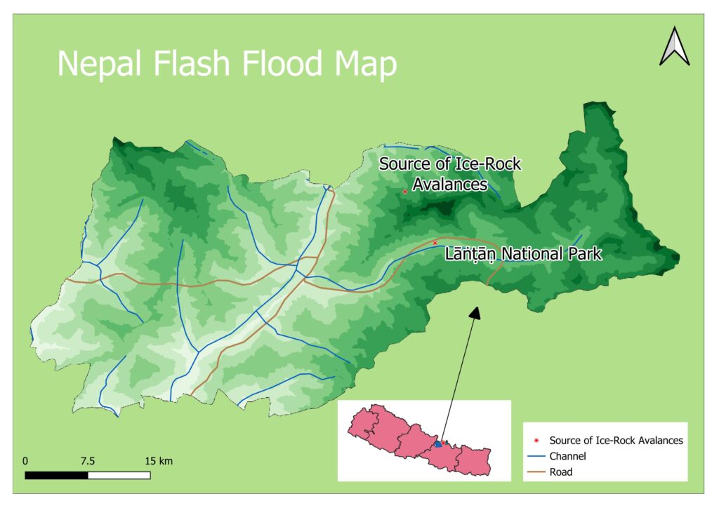 Nepal Flash Flood Source of Ice Rock Avalanche Map