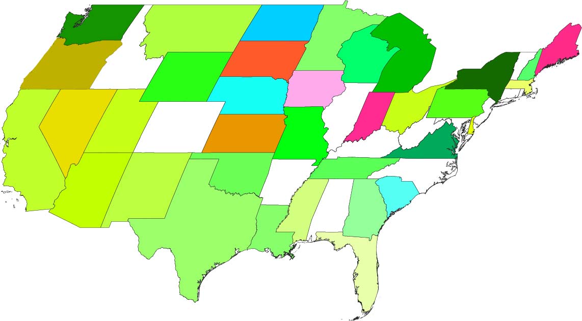 Map of United States with Real Earth Projection